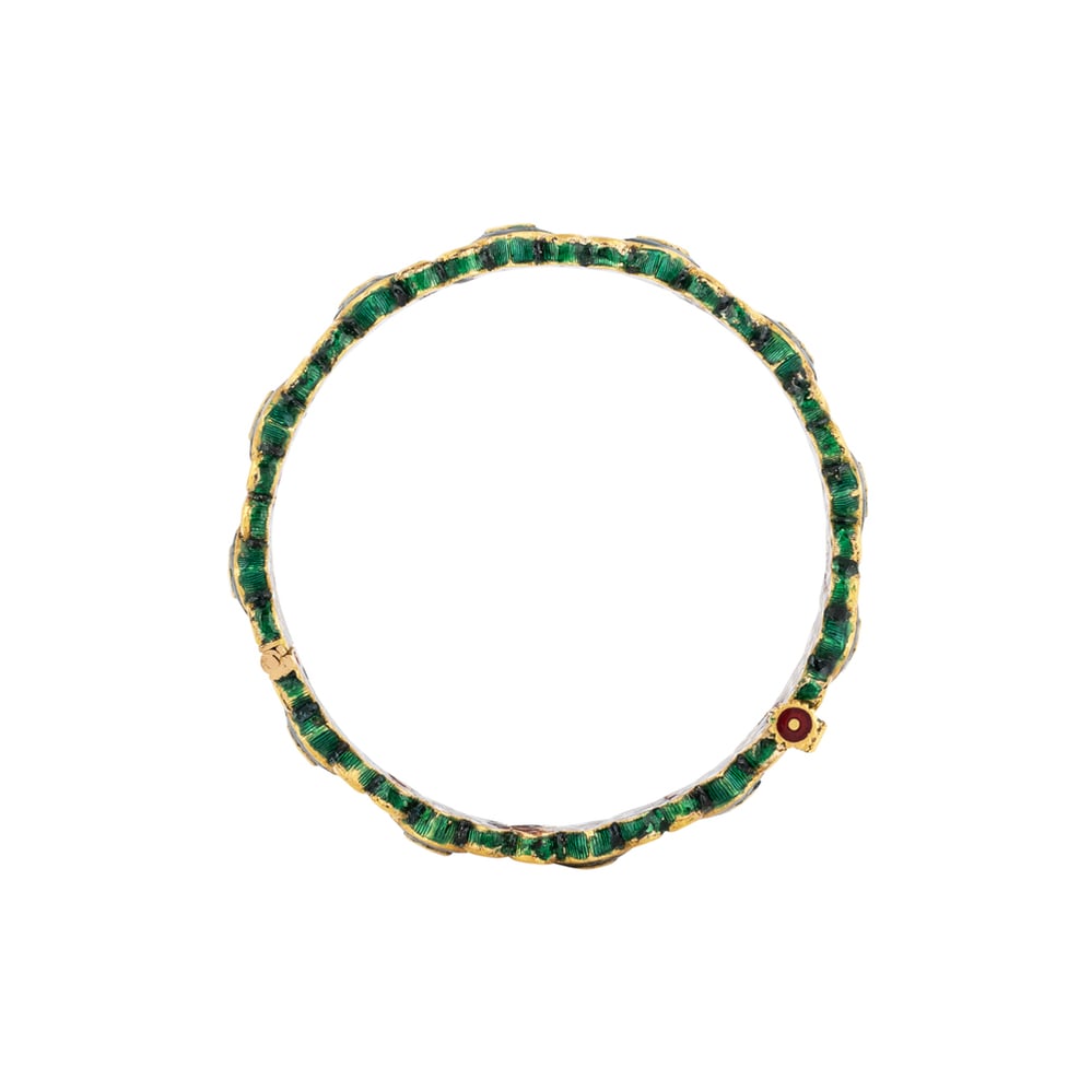 Polki Floral Bangle with Boxy Green Enamel